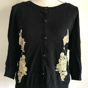 Anthropologie Black with Gold Lace Appliqué